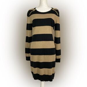 Michael Kors Dress Women’s L Black Tan Striped Knit Sweater Long Sleeve